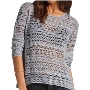 Theory Amena Linen Blend Open Crochet Pullover Sweater grey size s/xs
